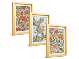 Composição De Quadros Padrões Florais Laranja E Verde Espelharte (3 Peças 20x30 Cm)