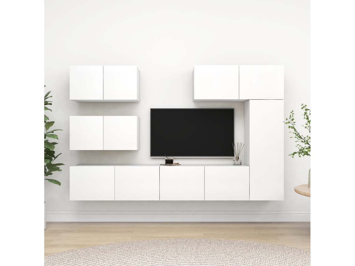 Vidaxl 6 Pcs Conjunto De Móveis De Tv Derivados De Madeira Branco