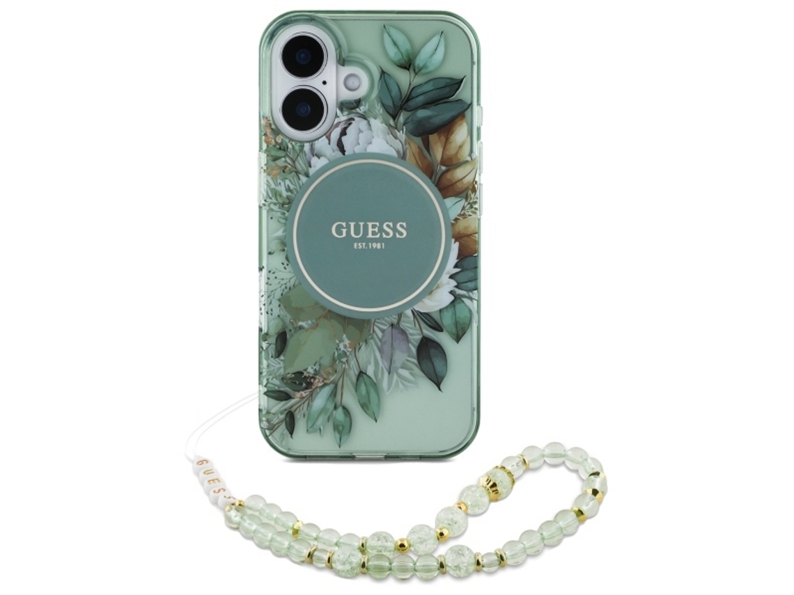 Capa Pega para iPhone 16 Plus GUESS Pele Sintética Rígida Verde