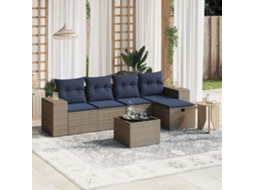 Vidaxl 6 Pcs Conjunto Sofás De Jardim Com Almofadões Vime Cinzento