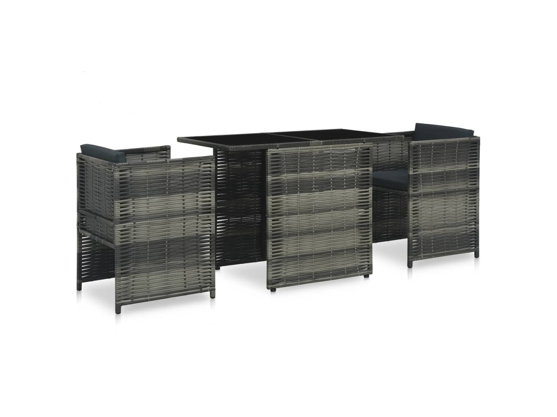 Conjunto 3 Peças Bistrô Com Almofadões Vime Pe Cinzento Dkd Home Decor