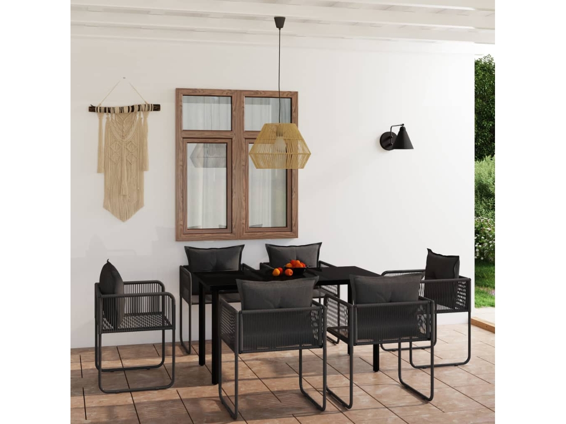 Vidaxl 7 Pcs Conjunto De Jantar Para Jardim Preto