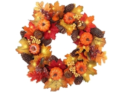 Guirlanda de outono Nova Line, com luz LED, 40cm, folhas de maple, abóbora, para porta, Halloween, Natal, Ação de Graças S/MARCA