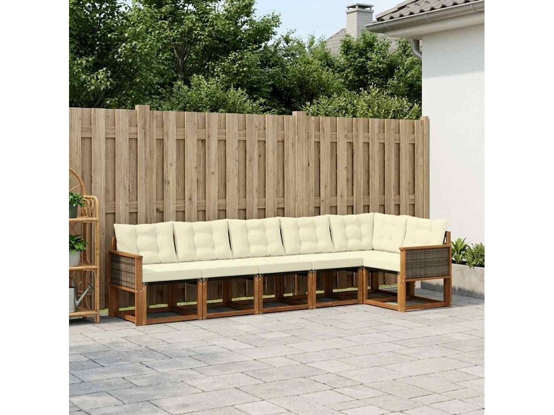 Vidaxl Conjunto De Sofás Para Exterior 6 Unid. Natural E Creme