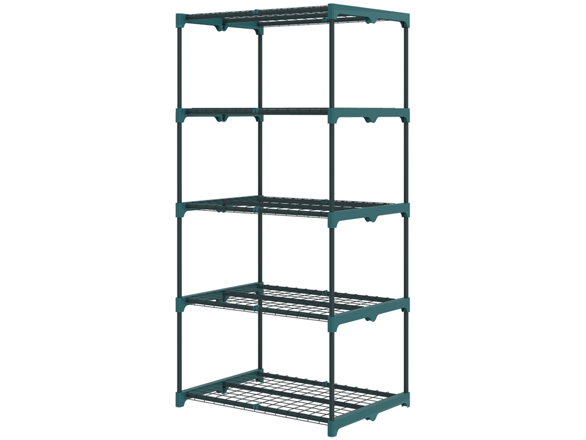 Suporte Para Plantas De 5 Níveis, Estante De Aço Com Prateleiras De Rede, 67x49x138 Cm, Verde Escuro