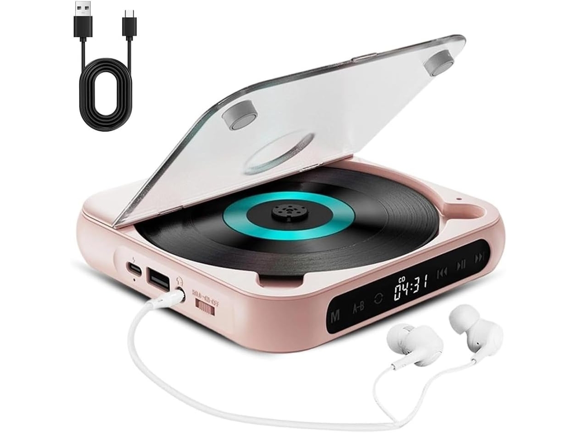 Leitor De Cd Portátil Com Som, Reprodução Com Fio, Bateria Recarregável, Para Casa, Carro E Viagens, Branco