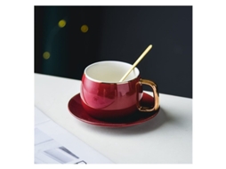 2026 taza de Porcelana com Prato Design Moderno Taza de Café Cerâmica Simples Vermelho