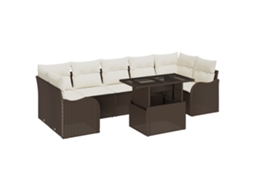 Conjunto 8 De Sofás De Jardim De Vidaxl Com Almofadas (castanho E Branco) Castanho Vime