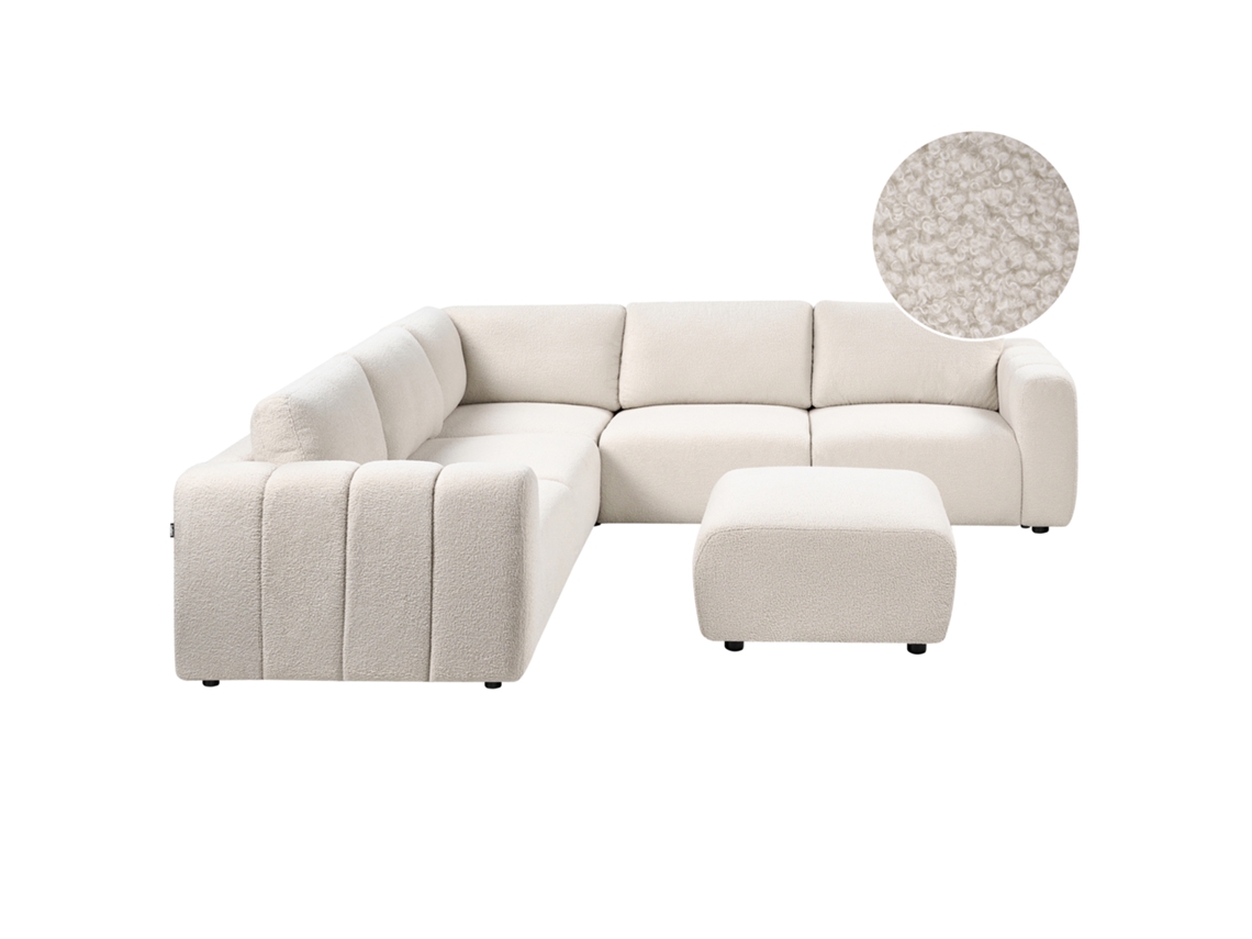Sofá De Esquina Beliani Kivvik De Bouclé Branco Creme 574x100x80
