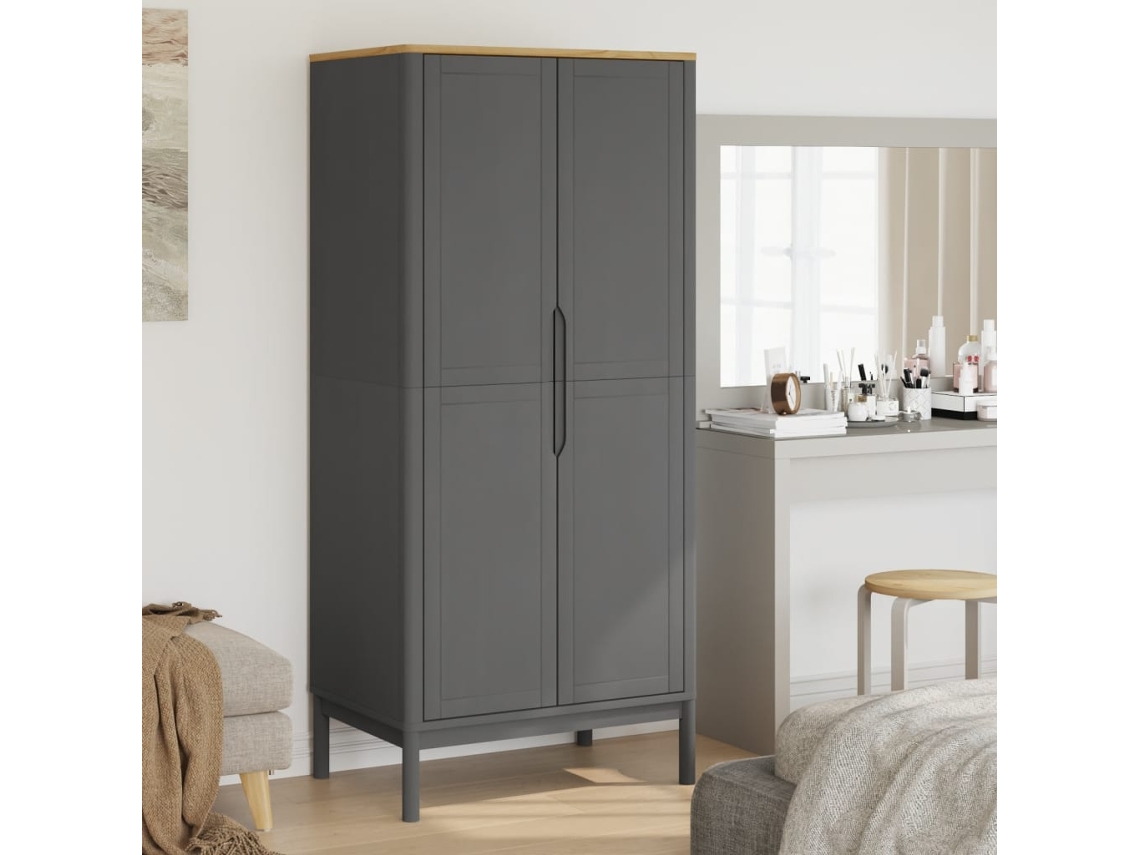 Vidaxl Roupeiro Floro 77x53x171 Cm Madeira De Pinho Maciça Cinzento