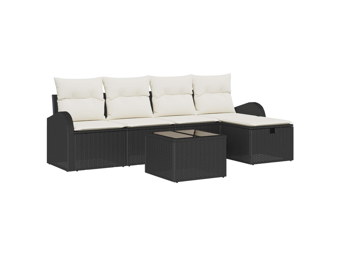 Vidaxl Conjunto De Sofás 6 Unid. Preto E Creme Vime Pe