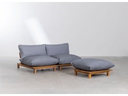 Sklum Sofá Modular Reclinável De Jardim De 2 Peças Com Puff Em Madeira De Acácia Brina Poliéster Cinza Grafito