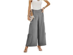 2026 pantalones Palazzo para Mulher de Perna Larga, Cintura Alta, Casual, Soltos e Ampliados L Gris