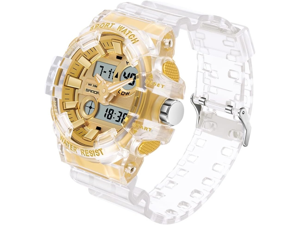 Lurelia Relógio Digital Feminino, Visor Digital, Led, Cronómetro, Alarme, Data/calendário, 12/24h, Luminoso, Duplo Fuso/mostrador, 54mm, Resina