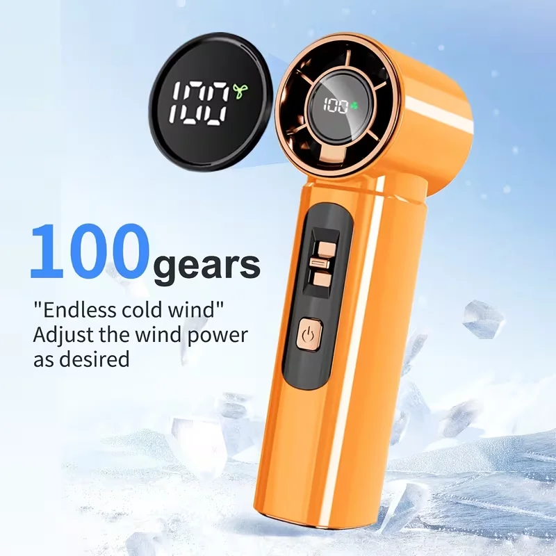 (laranja) Mini Ventilador Portátil De Alta Velocidade, Bateria Recarregável De 2000mah, Com Visor Led.