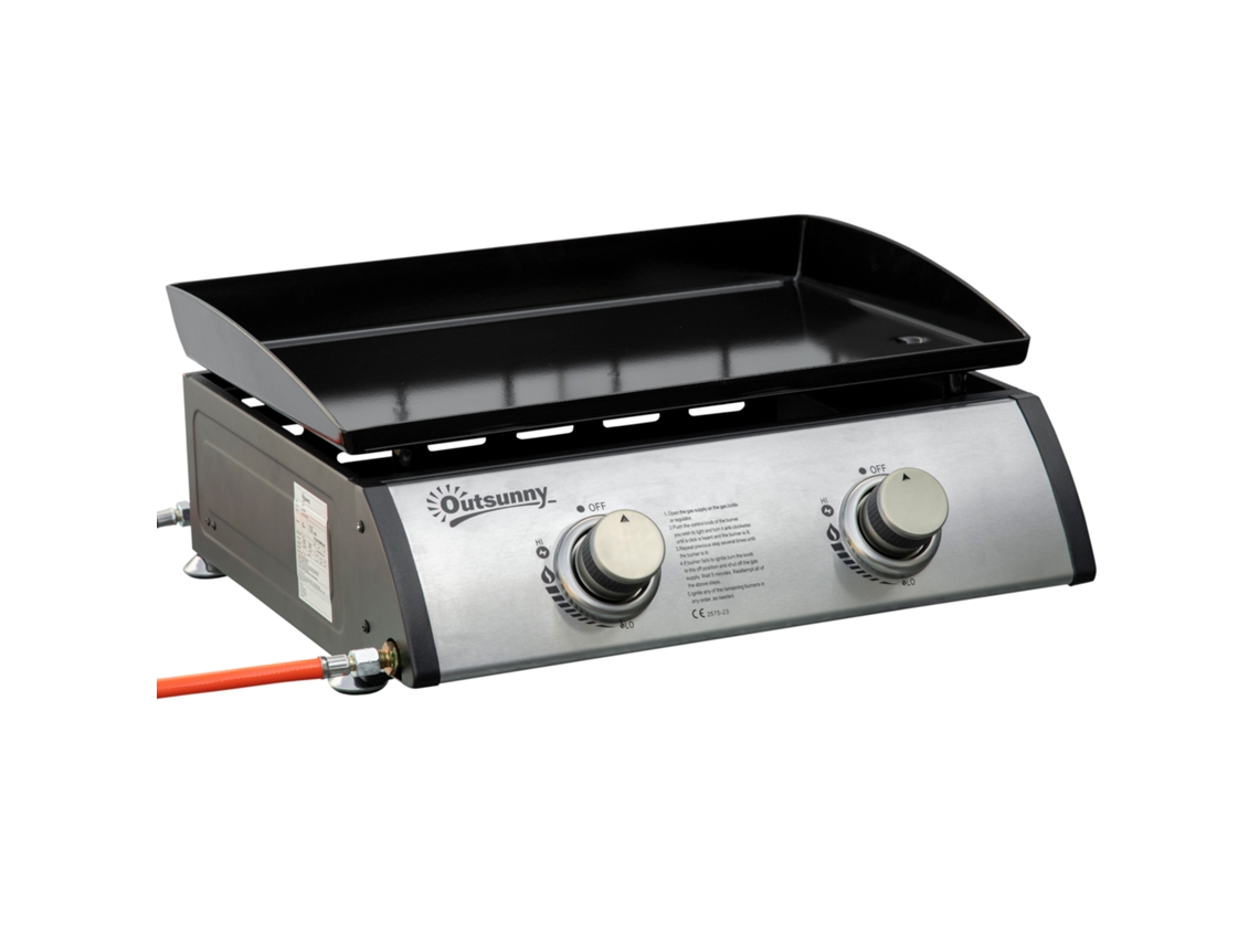 Placa de Churrasco a Gás de Mesa com 2 Queimadores e 6kw de Potência. 48,5x46x21cm. Preto Ge