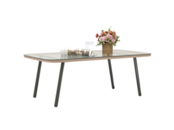Mesa Baixa Jardim Vidro 5mm Estrutura Aço Acabamento Imitação Madeira Natural QINGYU TECH