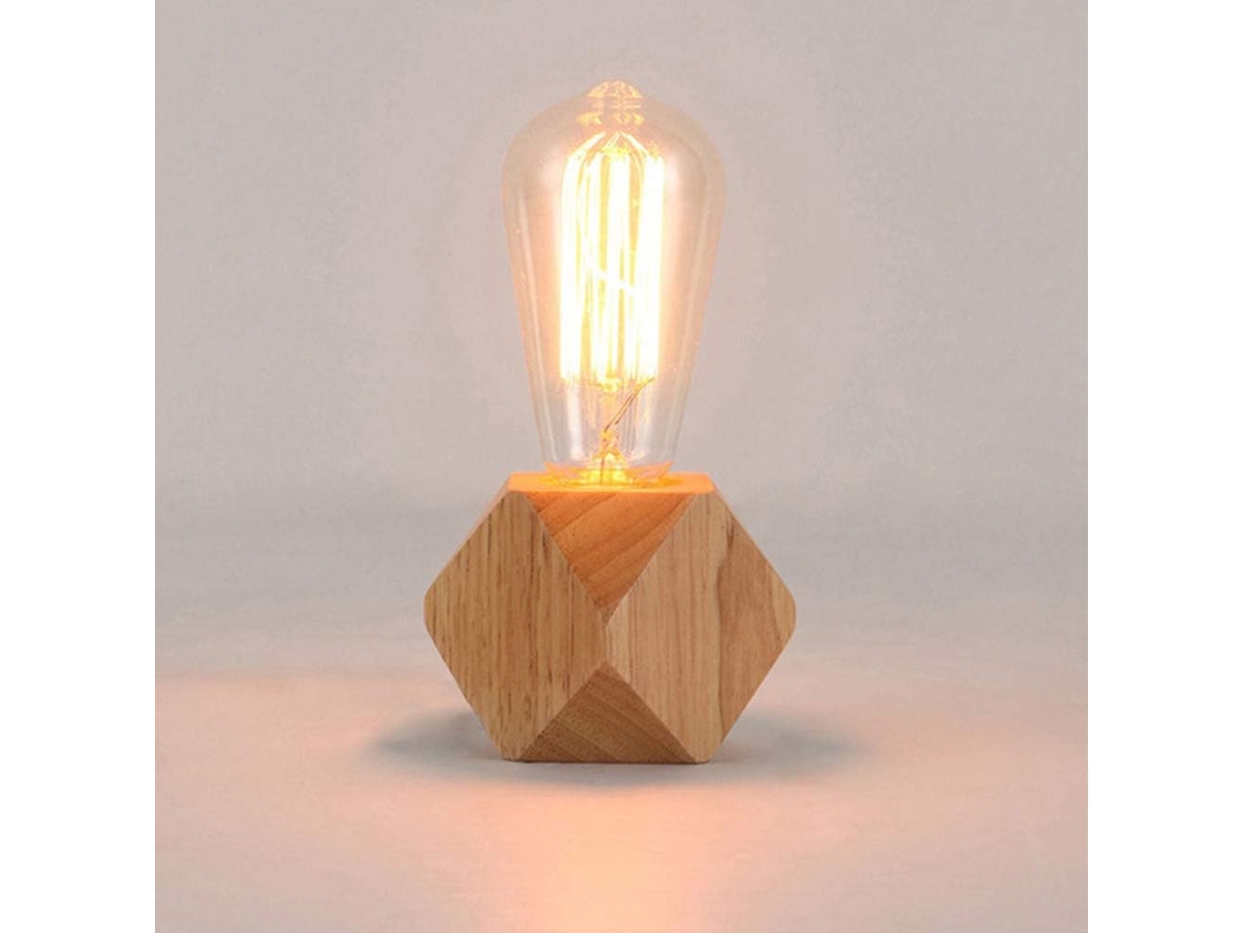 Luminária de mesa Madeira, soquete E27, cabo de 1,8 m com interruptor, base de 60 W, luminária decorativa estilo retrô.