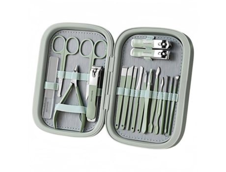 Kit de manicure profissional Baykar Qt02 Green com 18 peças e cortador de unhas