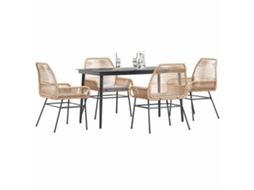 Vidaxl Conjunto Jantar Jardim 5 Peças Almofadas Vidro Vime Pe Castanho