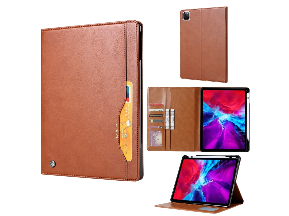 Capa Para Ipad Pro 11 2024 Amassar Em Couro Castanho Elysve