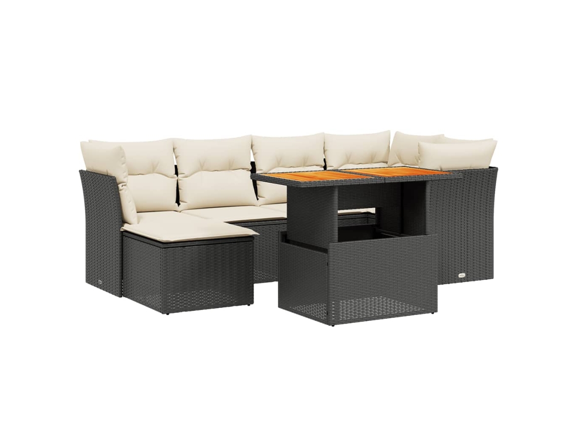 Conjunto 7 de Sofás P/ Jardim com Almofadões VIDAXL Vime Pe Preto