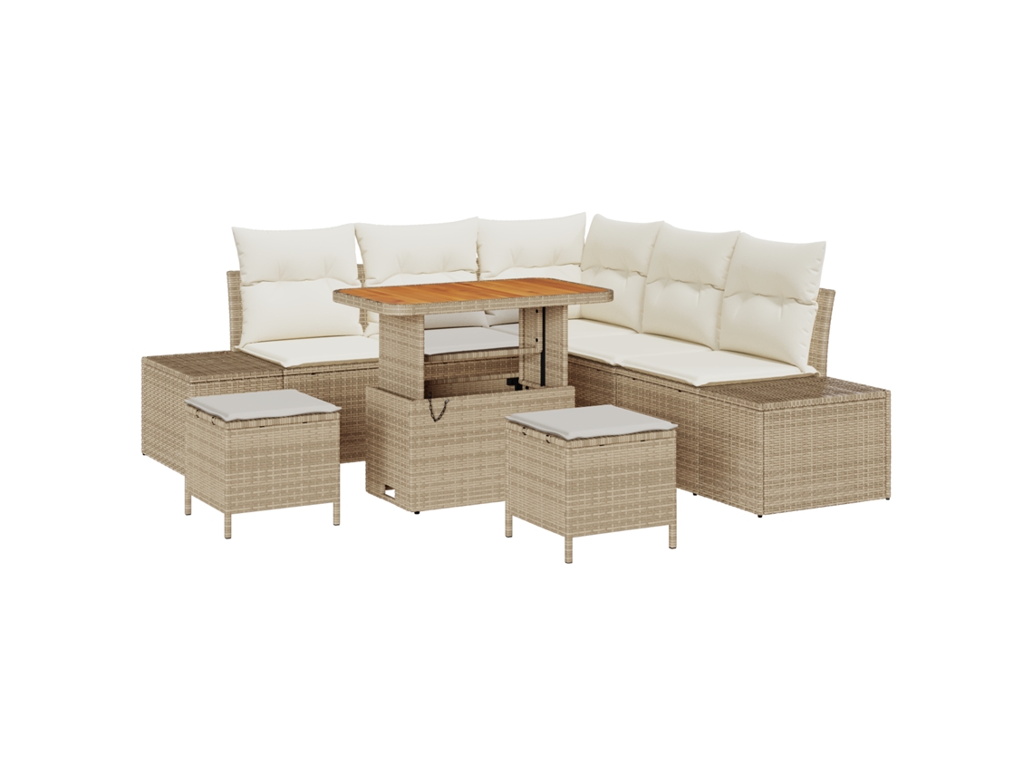 Conjunto 8 Conjunto De Sofá De Jardim Vidaxl Bege Vime Pe (90 X 55 X 71 Cm)