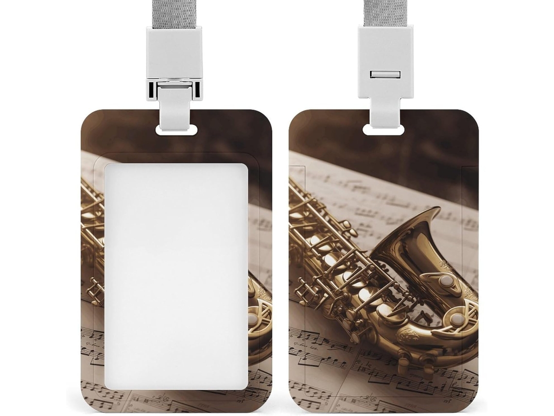 Porta Crachá Unissex, Porta Crachá Charmoso Com Estampa De Saxofone Em Partitura, Crachá Com Nome E Função Profissional