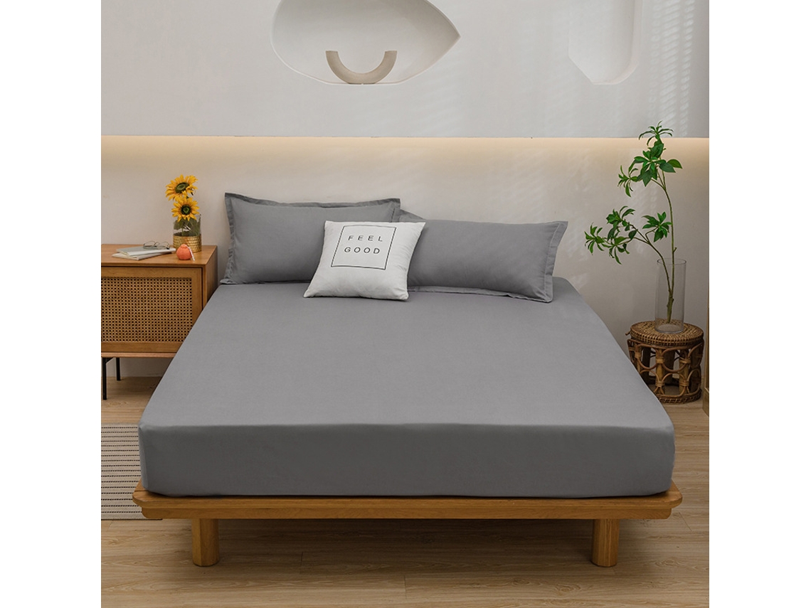 Conjunto Lençóis 4 Peças Lençol De Baixo 203x193*36cm Lençol De Cima259*274cm 2 Fronhas 51x102cm Fibras Sintéticas Cinza Claro Hexinyigjly