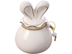 Pote De Chá Cerâmica Com Tampa Hermética, 140ml, Em Formato De Coelho Branco, Multifuncional Para Chá E Pó, Ideal Para
