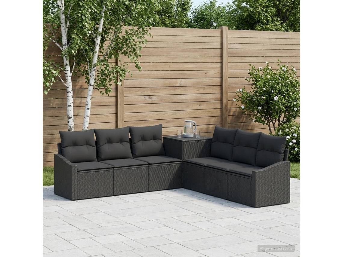 Vidaxl Conjunto De Sofás 7 Unid. Preto Rattan Poliéster E Aço