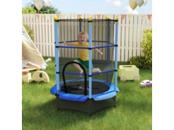 Tapete Elástico Para Crianças Com Rede De Segurança E Paredes Almofadadas Idade 3-10 Anos, Ø140 X 190 Cm, Azul