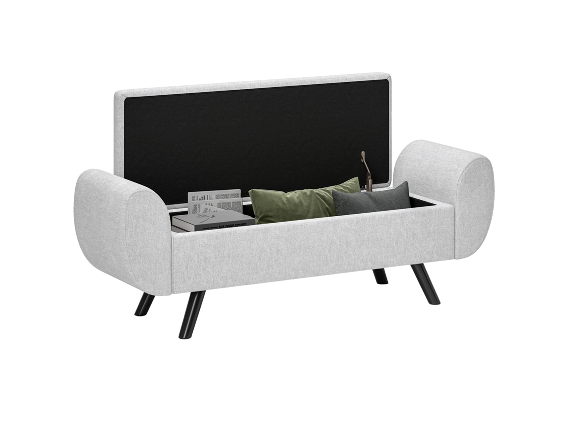 Banco Container Cama BTFORUS com Braços de Tecido, Pernas de Madeira, Compartimento 53,8l (132x42x50 cm)