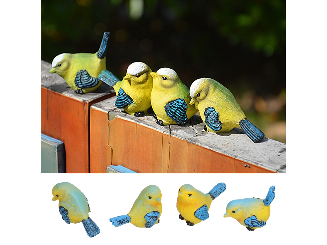 Pequenos Pássaros de Resina Decoração Jardim Mesa 4 Unidades