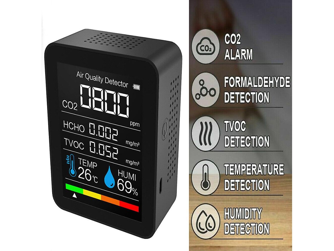 Medidor Portátil De Co2, Detector De Temperatura E Umidade, Monitor De Qualidade Do Ar, Tvoc Hcho Slowmoose