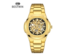 Relógio Mecânico Masculino Esqueleto Luminoso de Dupla Face MDUG (dourado e Preto)