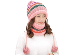 Conjunto de Chapéu e Cachecol de Inverno com Pompom | S/MARCA