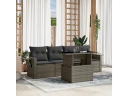 Vidaxl 5 Pcs Conjunto Sofás De Jardim C/ Almofadões Vime Pe Cinzento
