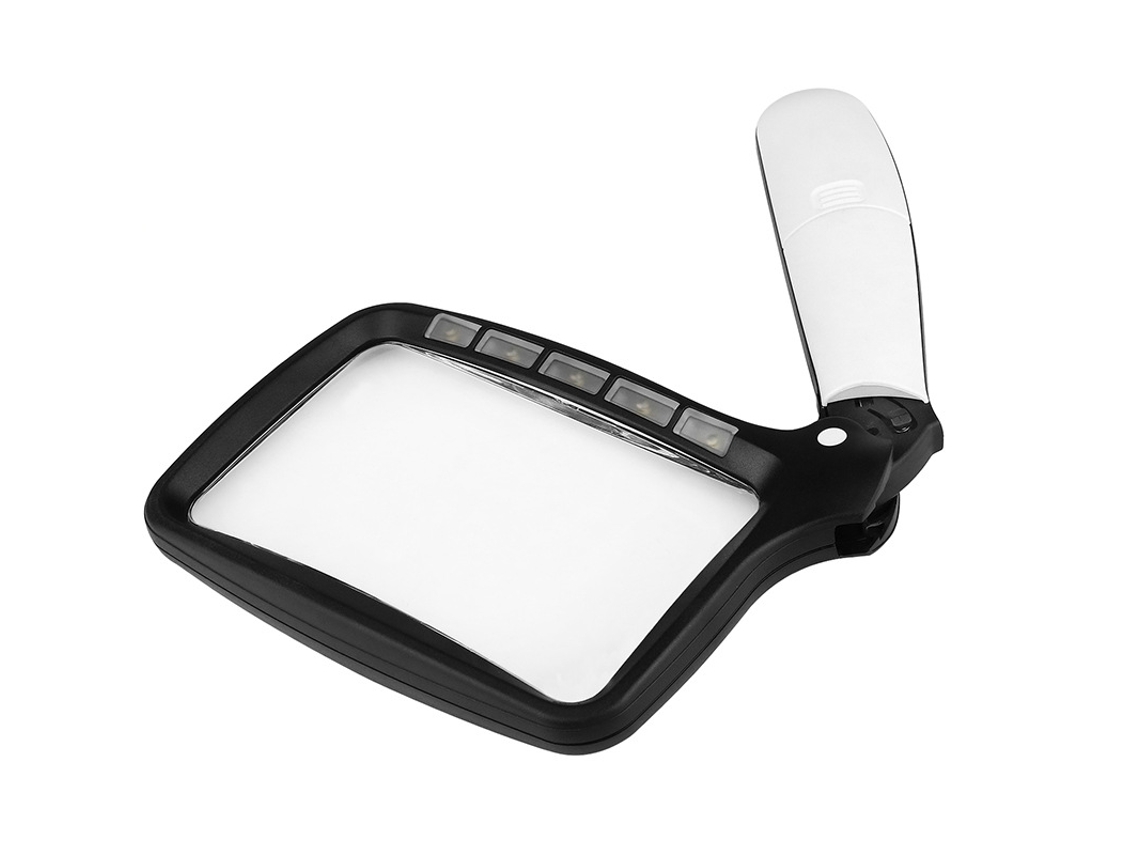 Lupa Retangular com Luz, Lupa de Mão Grande e Dobrável com 5 Luzes Led, 2 Modos de Intensidade, Ampliação de 2x BRILVIBERA