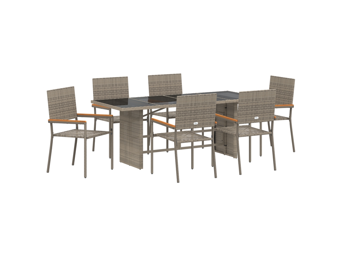 Conjunto 7 Móveis De Jardim Vidaxl Cinzento Vime Pe (190 X 80 X 75 Cm)