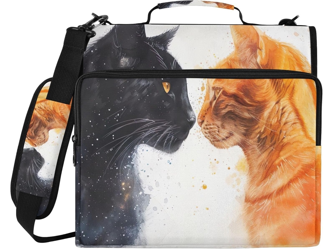 Organizador de Arquivos Branco com 3 Argolas, Resistente à Água e com Zíper, Estampa de Pantera em Aquarela, Ideal