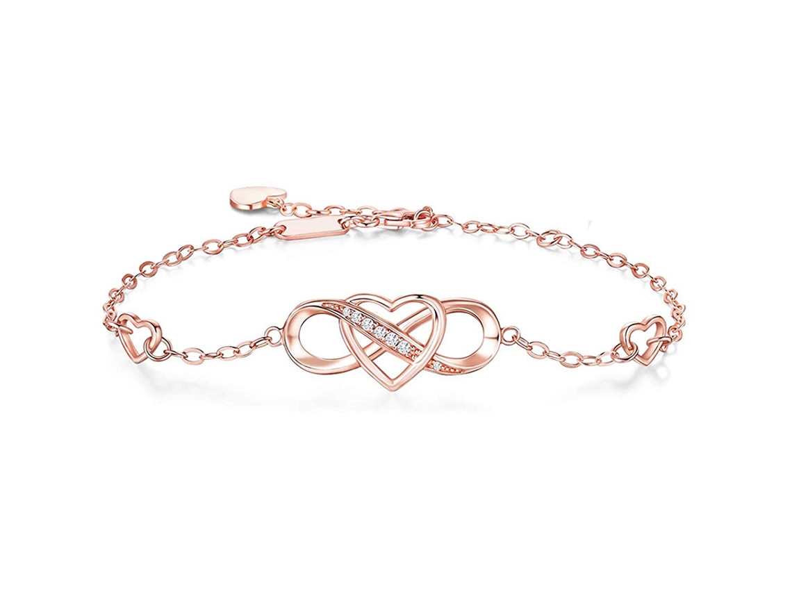 (ouro Rosa) Joias Elegantes Em Prata, Adornadas Com Um Exclusivo Símbolo Do Infinito, Pulseira De Coração Em Prata De Lei 925.