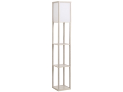 Luminária de Chão BGA STORE com 3 Prateleiras, Iluminação Interna, E27, Até 40W, E1 MDF, Acrílico, Carvalho + Branco (26x26x160cm)