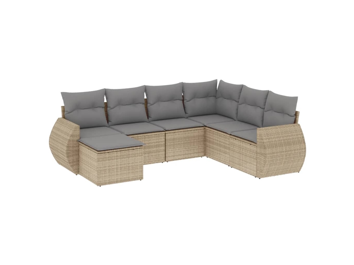 Maison Exclusive - 7 Pcs Conjunto De Sofás P/ Jardim Com Almofadões Vime Pe Bege