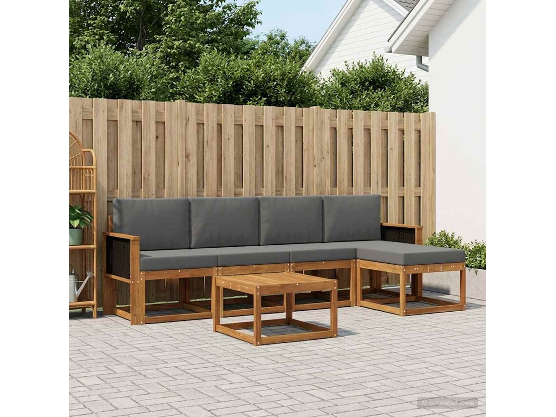 Vidaxl Conjunto De Sofás Para Exterior 6 Pcs Natural E Antracite