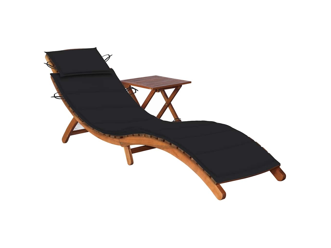 Vidaxl Espreguiçadeira De Jardim Com Mesa E Almofadão Acácia Maciça