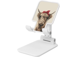 Suporte Dobrável Para Celular Em Formato De Vaca Das Terras Altas Com Óculos E Laço Vermelho Ângulo Ajustável Compatível