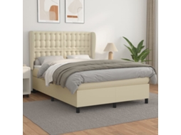 Vidaxl Cama Com Molas/colchão 140x190 Cm Couro Artificial Cor Creme