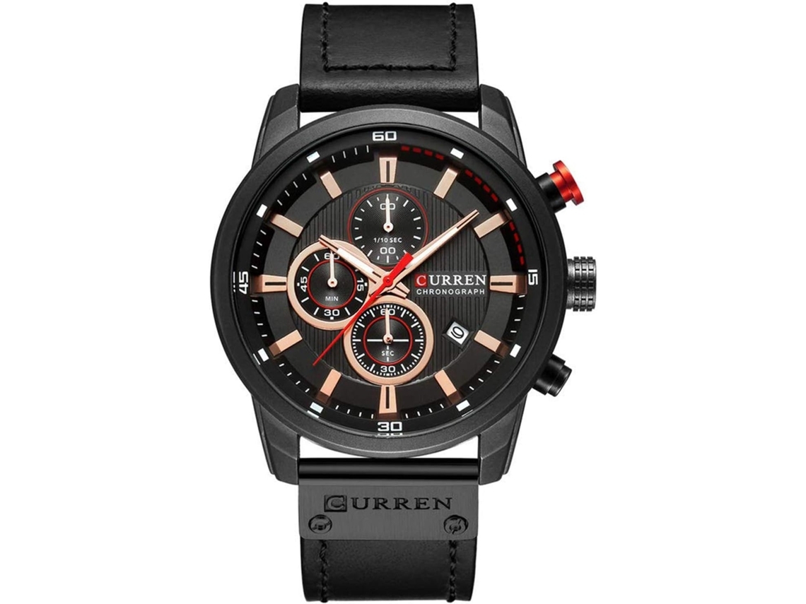 Relógio de Pulso À Prova DÁgua com Pulseira de Couro Cronógrafo 30M-Preto Azul