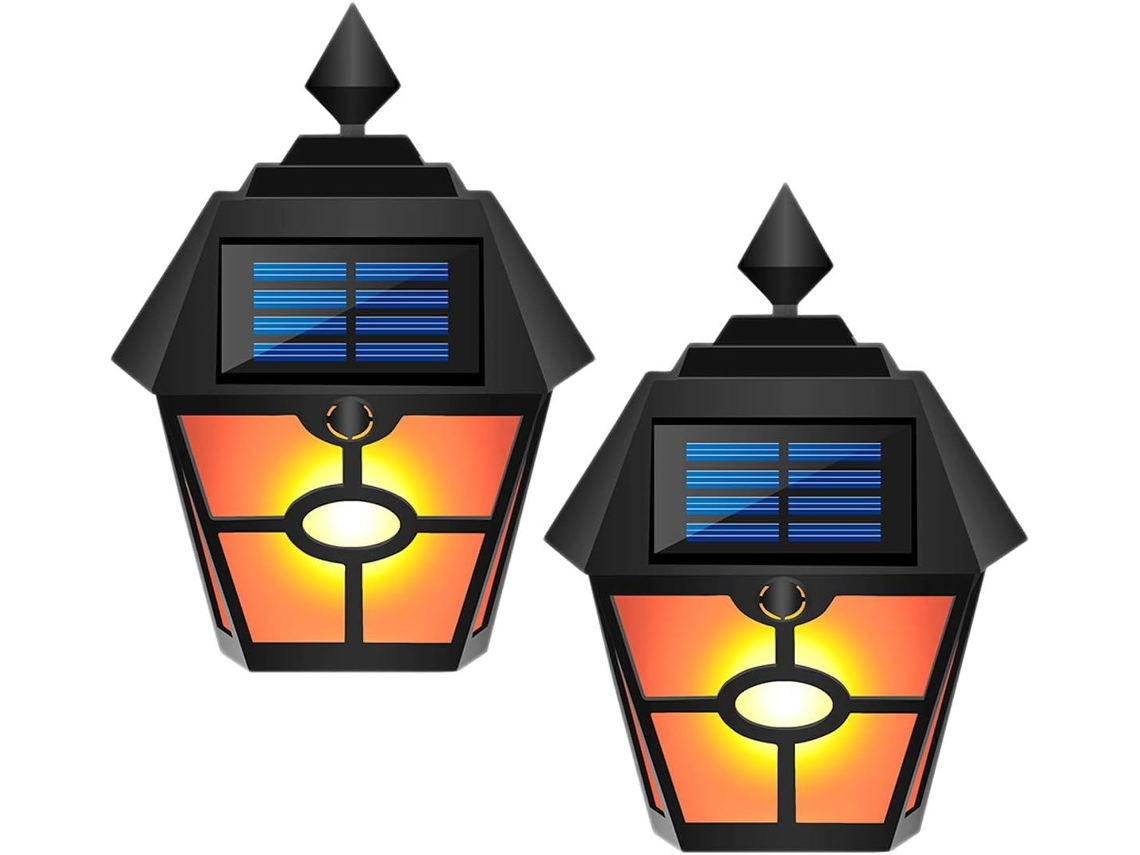 2 unidades de luzes solares intermitentes para parede, com 28 leds em formato de chama hexagonal retrô, porta de garagem AQUAFORGE